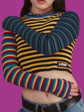 UNIF Rainbow Striped Crop Top size medium